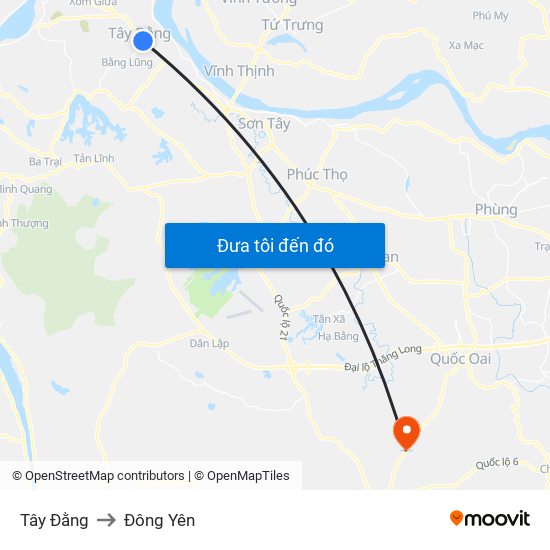 Tây Đằng to Đông Yên map