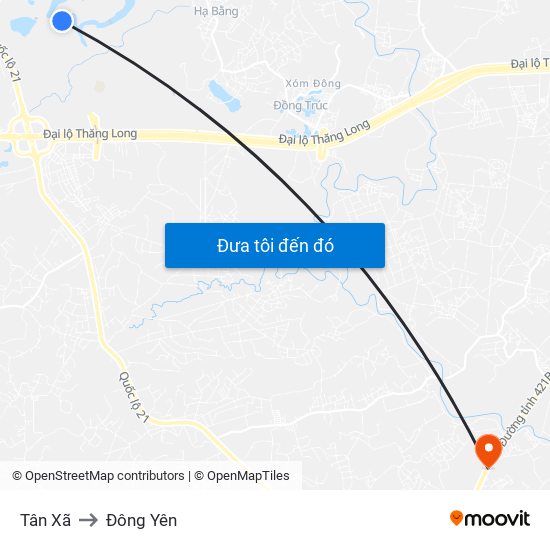 Tân Xã to Đông Yên map