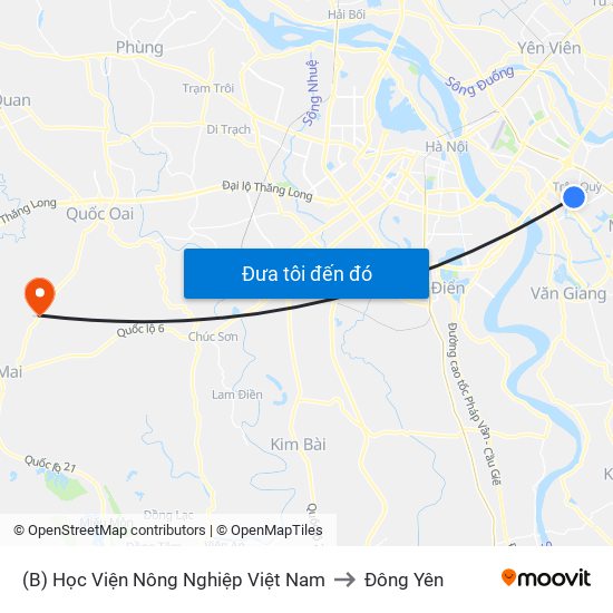 (B) Học Viện Nông Nghiệp Việt Nam to Đông Yên map