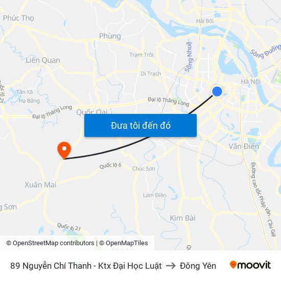 89 Nguyễn Chí Thanh - Ktx Đại Học Luật to Đông Yên map