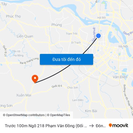 Trước 100m Ngõ 218 Phạm Văn Đồng (Đối Diện Công Viên Hòa Bình) to Đông Yên map