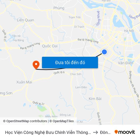 Học Viện Công Nghệ Bưu Chính Viễn Thông - Trần Phú (Hà Đông) to Đông Yên map