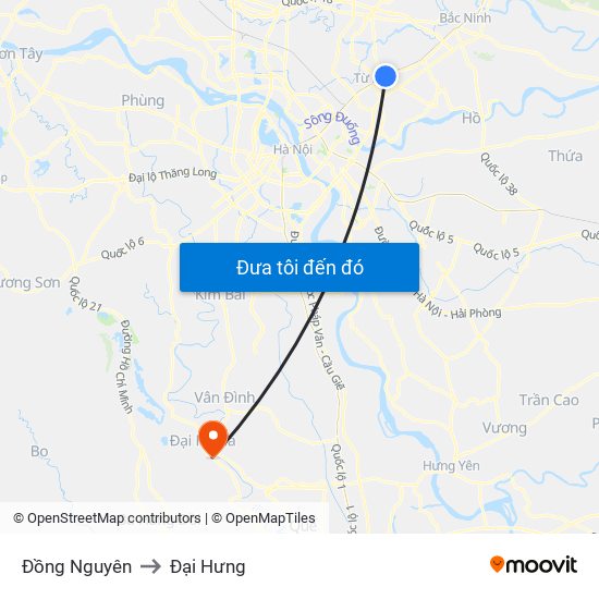 Đồng Nguyên to Đại Hưng map