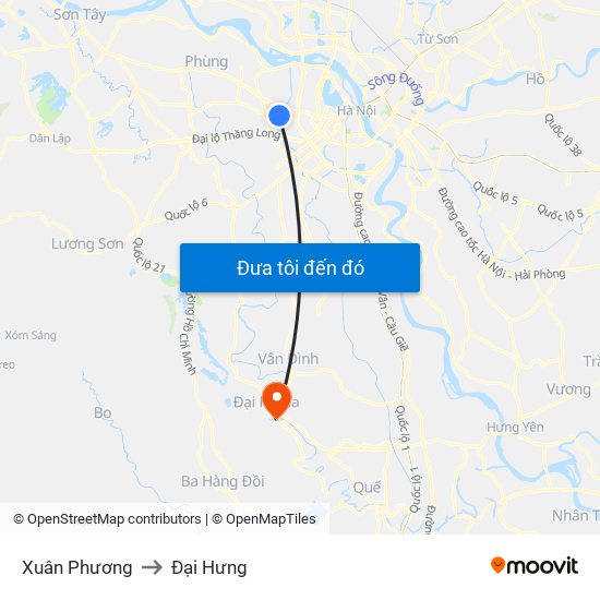 Xuân Phương to Đại Hưng map