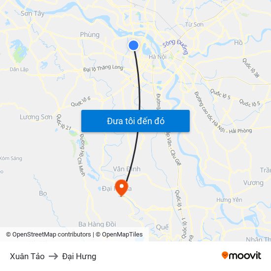 Xuân Tảo to Đại Hưng map