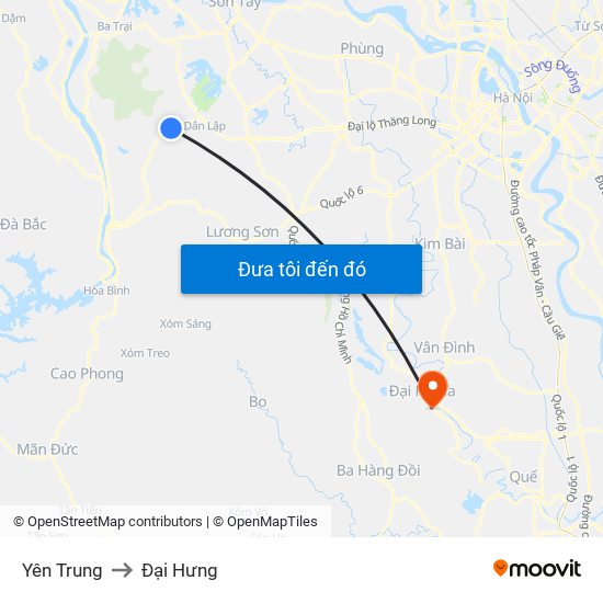 Yên Trung to Đại Hưng map