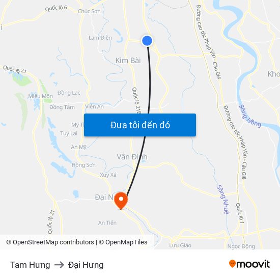 Tam Hưng to Đại Hưng map