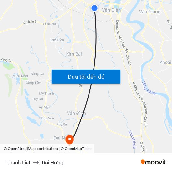 Thanh Liệt to Đại Hưng map