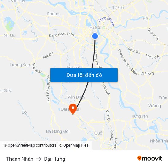 Thanh Nhàn to Đại Hưng map