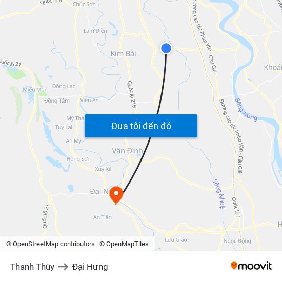 Thanh Thùy to Đại Hưng map