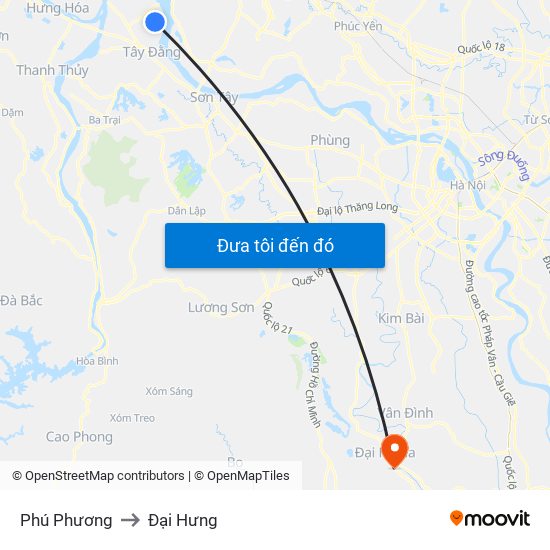 Phú Phương to Đại Hưng map
