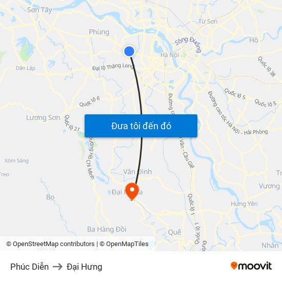 Phúc Diễn to Đại Hưng map