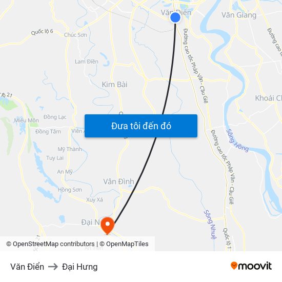 Văn Điển to Đại Hưng map