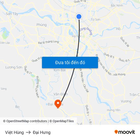 Việt Hùng to Đại Hưng map