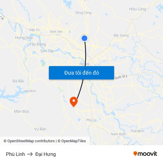 Phù Linh to Đại Hưng map