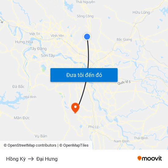 Hồng Kỳ to Đại Hưng map