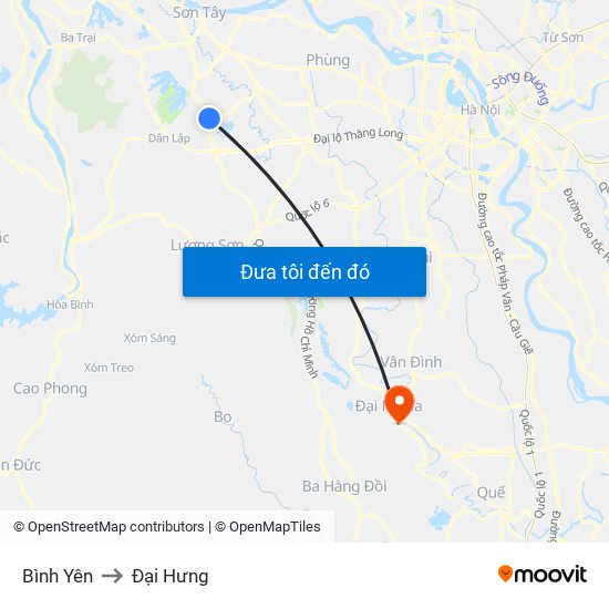 Bình Yên to Đại Hưng map