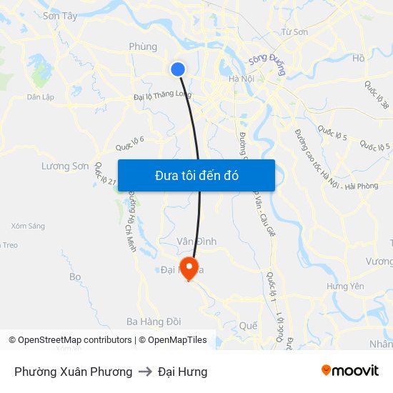 Phường Xuân Phương to Đại Hưng map