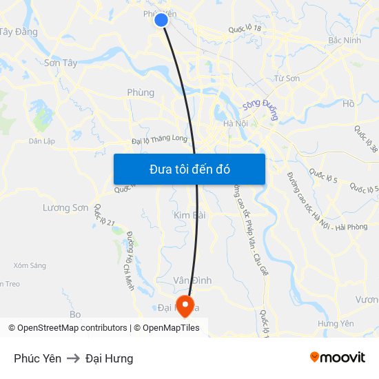 Phúc Yên to Đại Hưng map