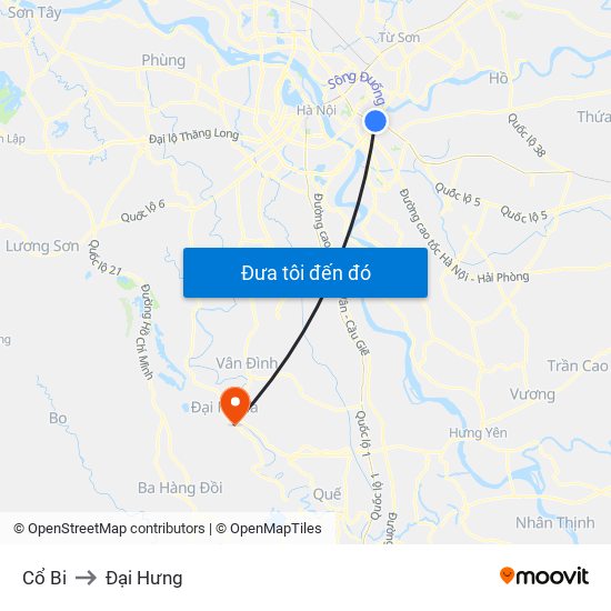 Cổ Bi to Đại Hưng map