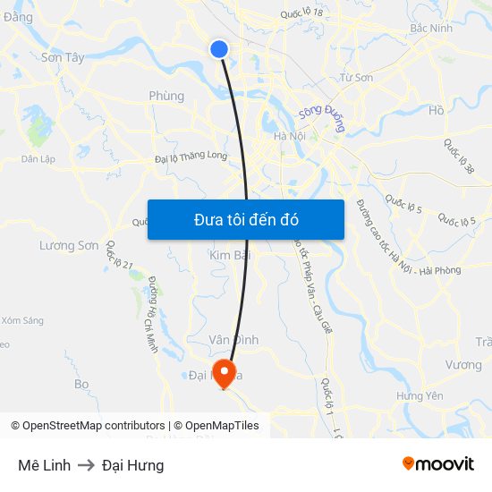 Mê Linh to Đại Hưng map