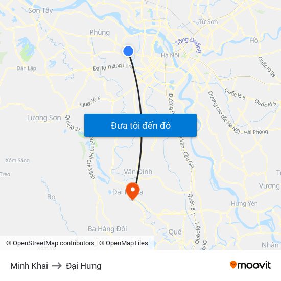 Minh Khai to Đại Hưng map