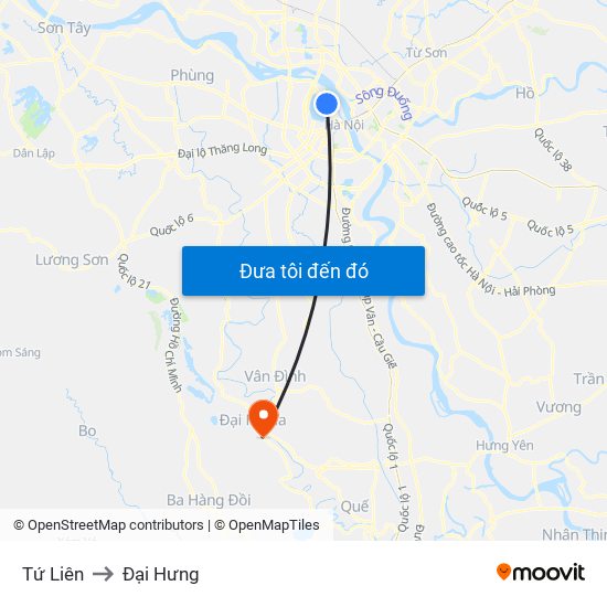 Tứ Liên to Đại Hưng map