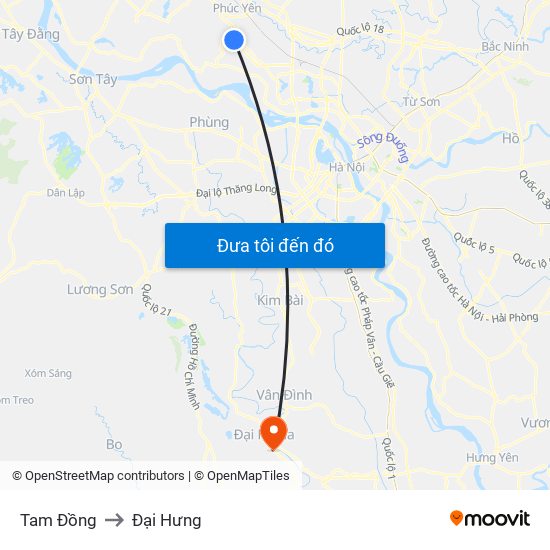 Tam Đồng to Đại Hưng map
