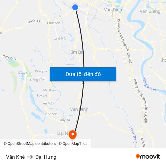 Văn Khê to Đại Hưng map