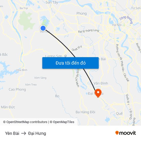 Yên Bài to Đại Hưng map