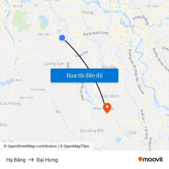 Hạ Bằng to Đại Hưng map