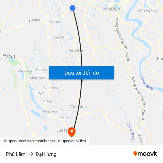 Phú Lãm to Đại Hưng map