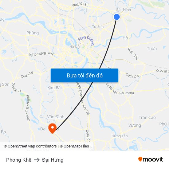 Phong Khê to Đại Hưng map