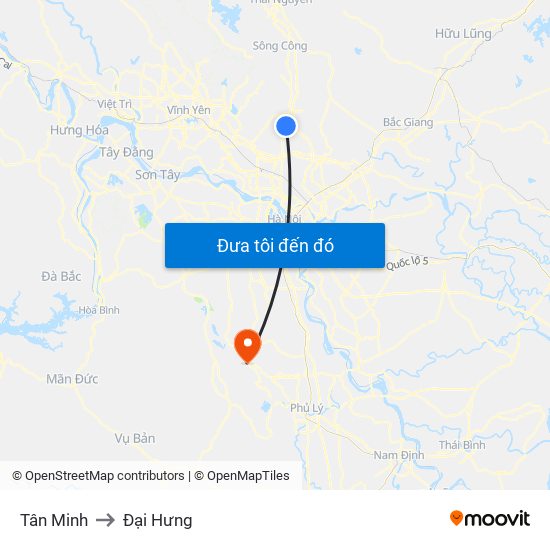 Tân Minh to Đại Hưng map