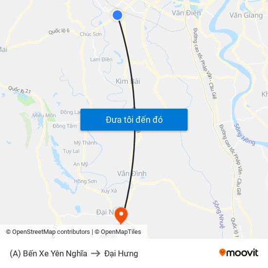 (A) Bến Xe Yên Nghĩa to Đại Hưng map