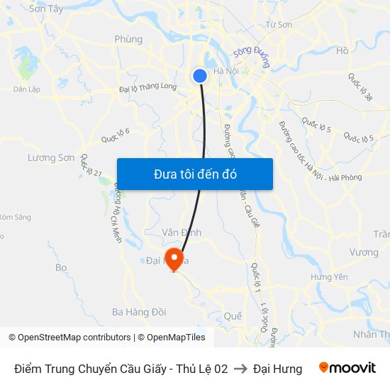 Điểm Trung Chuyển Cầu Giấy - Thủ Lệ 02 to Đại Hưng map