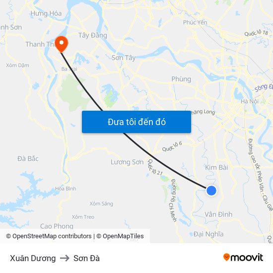 Xuân Dương to Sơn Đà map