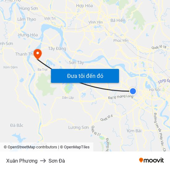 Xuân Phương to Sơn Đà map