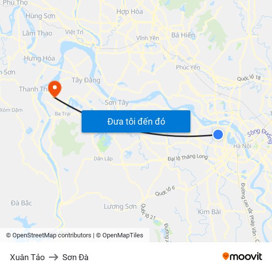 Xuân Tảo to Sơn Đà map