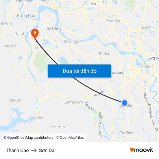 Thanh Cao to Sơn Đà map