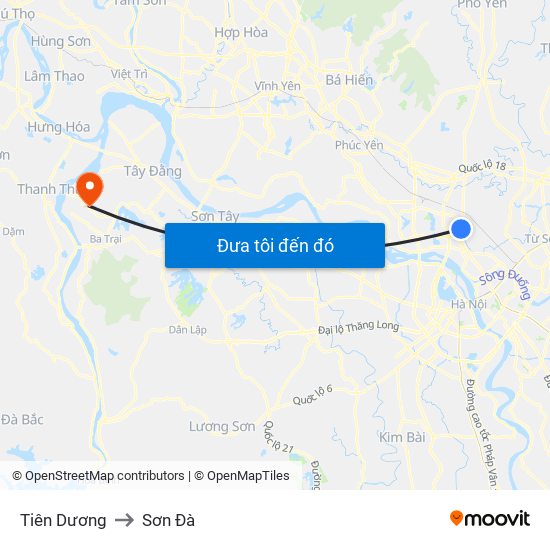 Tiên Dương to Sơn Đà map