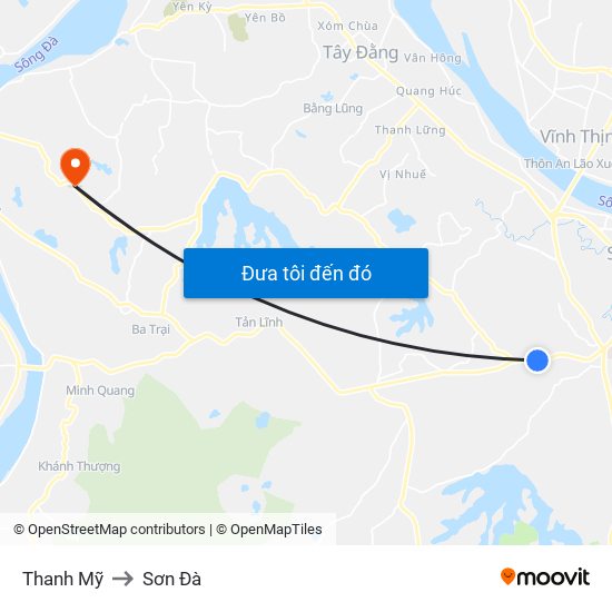 Thanh Mỹ to Sơn Đà map
