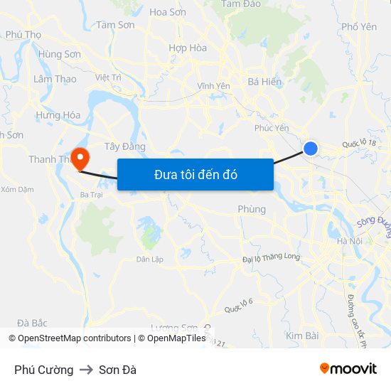 Phú Cường to Sơn Đà map