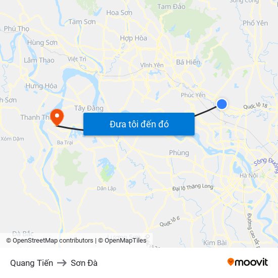 Quang Tiến to Sơn Đà map