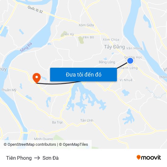 Tiên Phong to Sơn Đà map