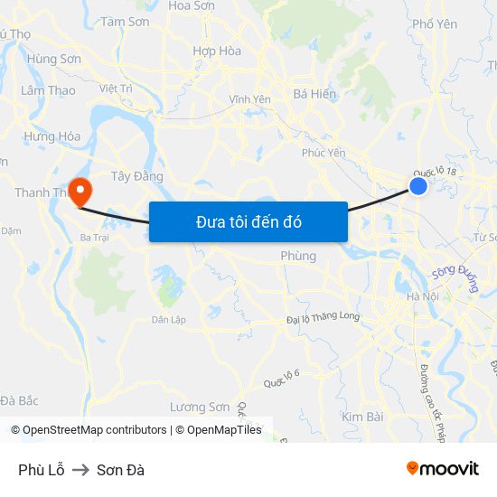 Phù Lỗ to Sơn Đà map