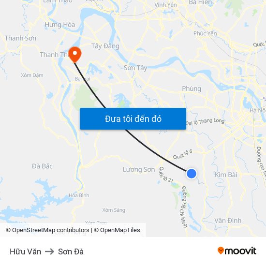 Hữu Văn to Sơn Đà map