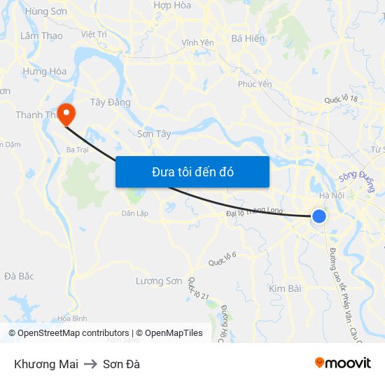 Khương Mai to Sơn Đà map