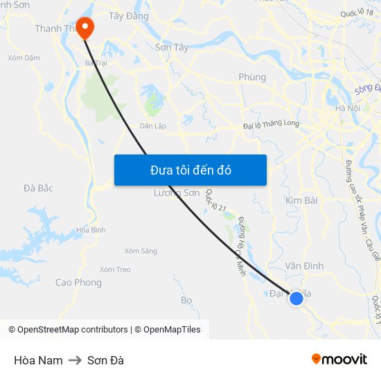 Hòa Nam to Sơn Đà map