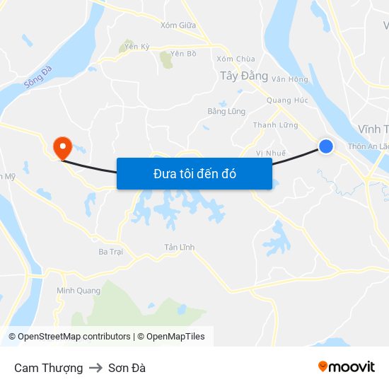 Cam Thượng to Sơn Đà map